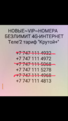 VIP номера с тарифом БЕЗЛИМИТНЫЙ 4G-интернет. Теле'2  Крутой+